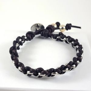 Handmade Silver Curb Chain Leather Bracelet Rocker Edgy Casual Boho